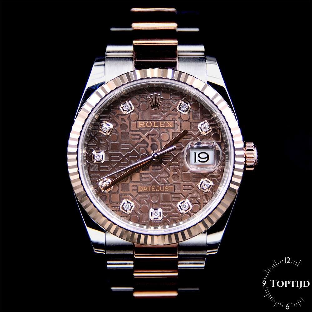 Rolex 126231 Datejust 36 Monogrammed Chocolate Diamonds, Gebruikt, Rolex, Rolex, Polshorloge