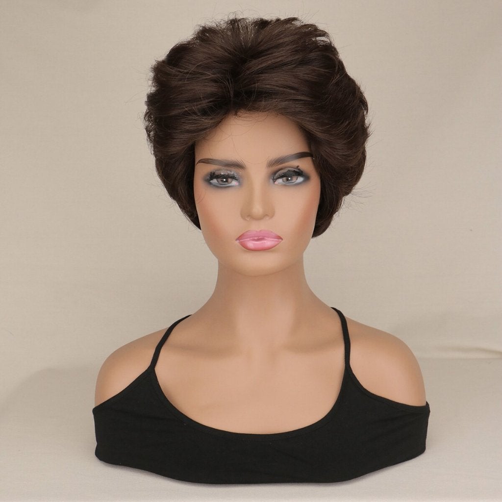 Korte Bruine Pruik Met Slag Haar Dames Vrouwen Bruin Krullen, Verzenden, Nieuw, Pruik of Haarverlenging