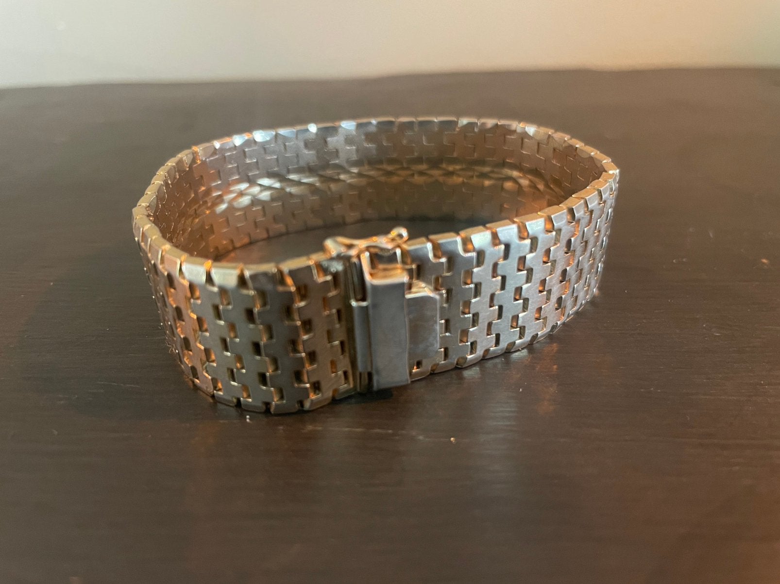Horlogeband/armband 18mm – Panterschakel - mooie conditie, Verzenden, Gebruikt, Goud, Overige materialen