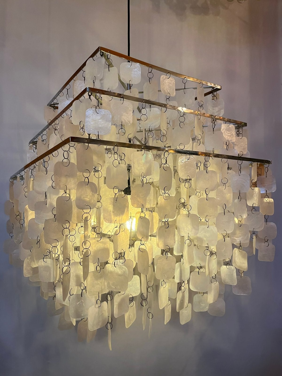 Vintage grote xxxl capiz vierkante schelpen hanglamp, Huis en Inrichting, Lampen | Plafondlampen, Vintage, Vintage, Vintage, Ophalen of Verzenden