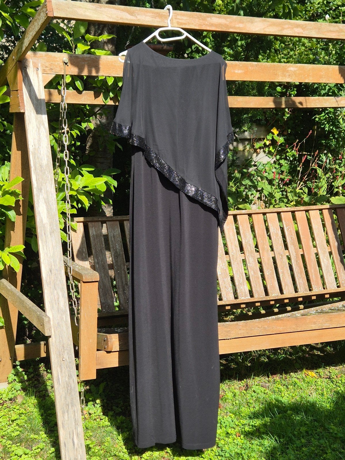 Zwarte lange avondjurk met pailletten, 1x gedragen, Kleding | Dames, Jurken, Ophalen, Zwart, Maat 42/44 (L), Zo goed als nieuw
