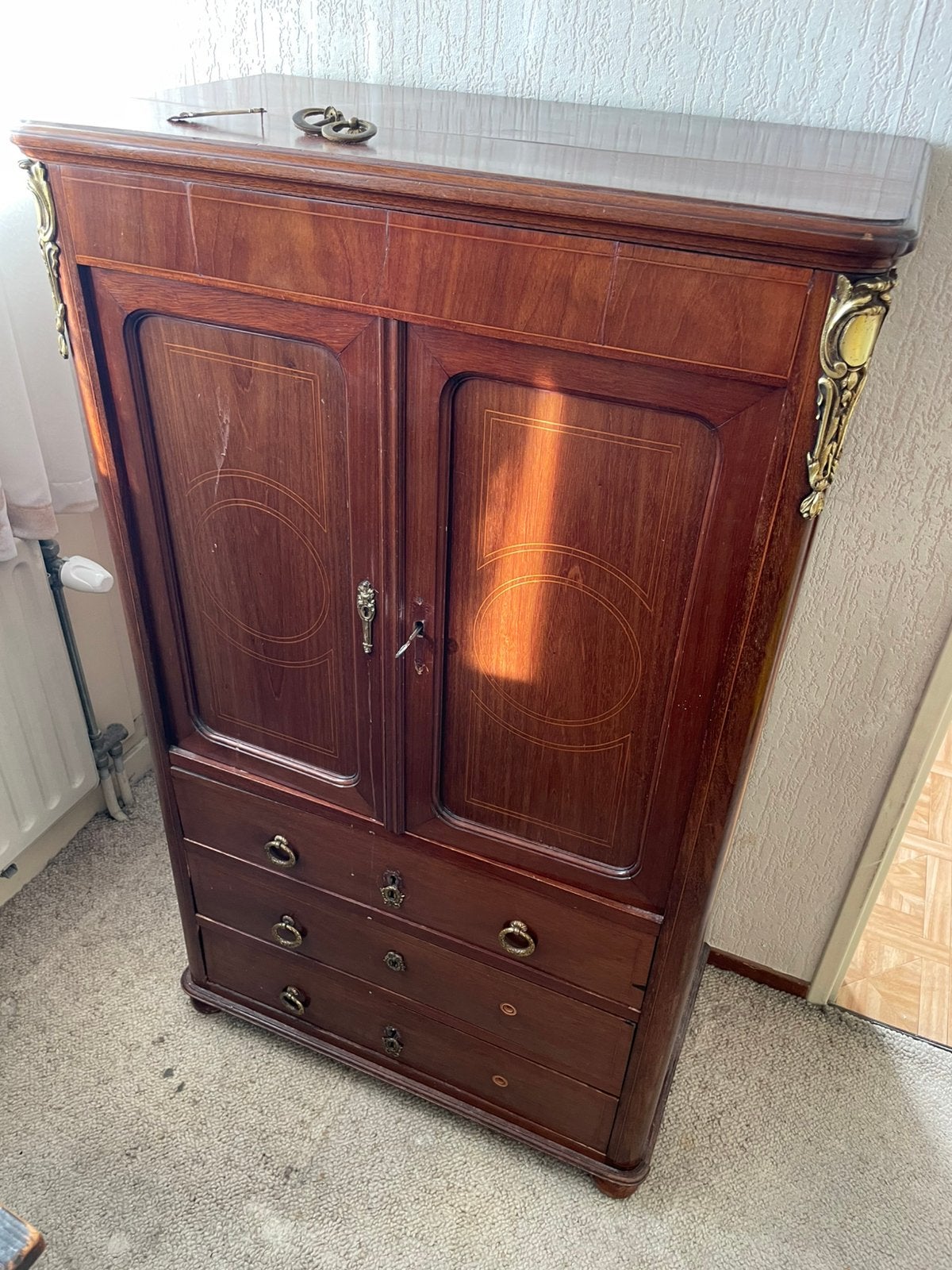 Antiek Mahonie klein rype Kabinet kast Empire / Biedermeier, Ophalen, Gebruikt