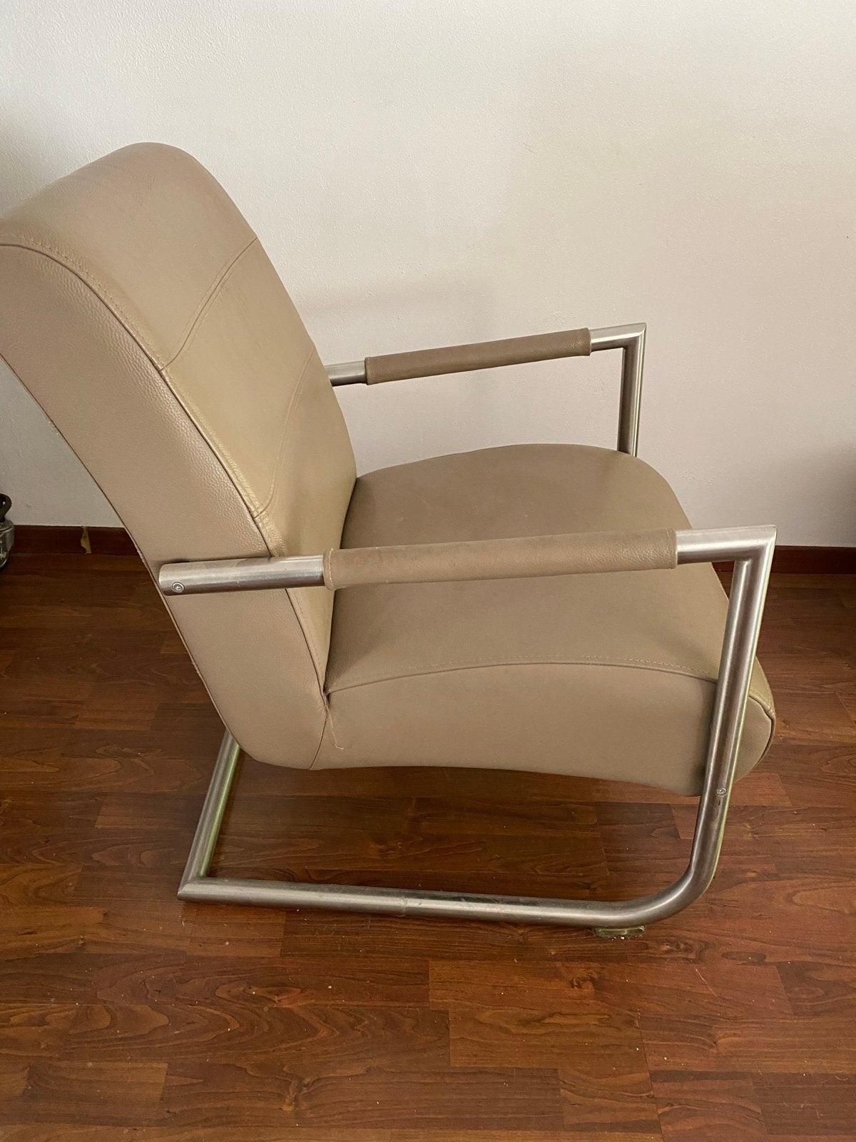 Vintage Henders&Hazel stoel - beige leer & chroom, Ophalen, Gebruikt, Overige kleuren, Leer