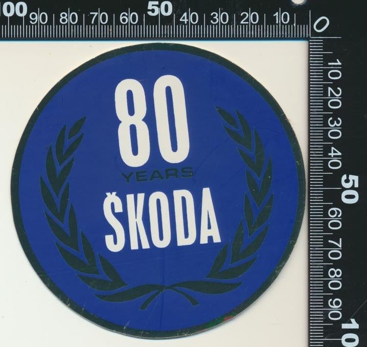 Sticker: Skoda - 80 years, Ophalen of Verzenden, Zo goed als nieuw, Auto of Motor