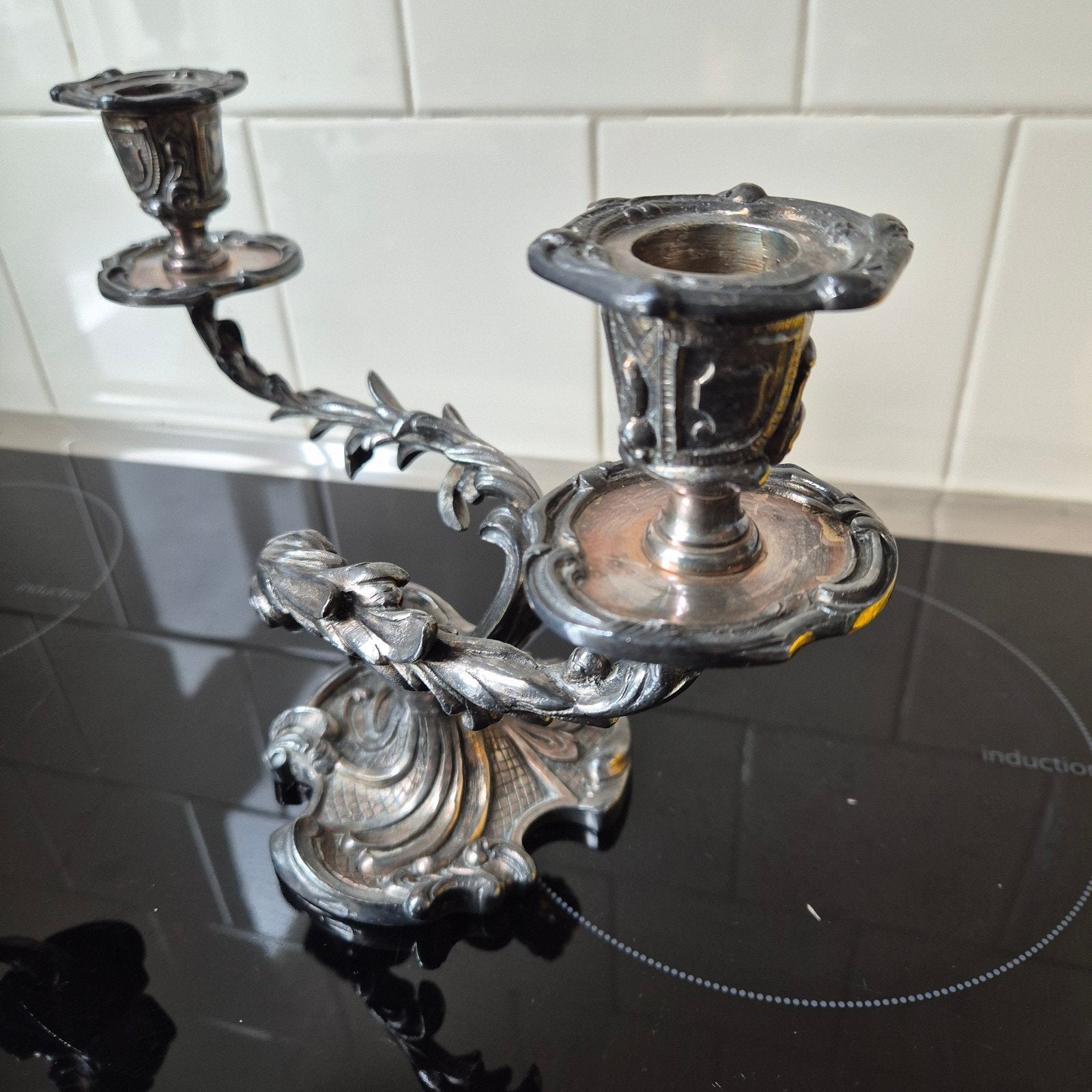 Set van 2 antieke Wiskemann verzilverde kandelaars Rococo, Ophalen of Verzenden, Overige materialen