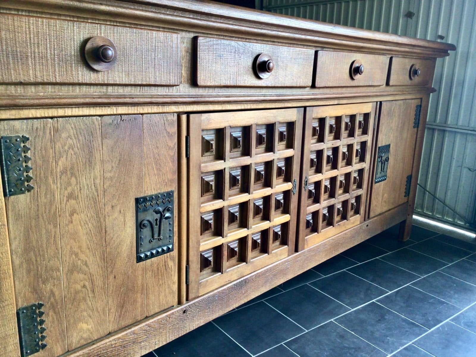 Vintage 50s Oak Credenza French / Spanish Brutalism, Ophalen, Gebruikt, 25 tot 50 cm, 50 tot 100 cm