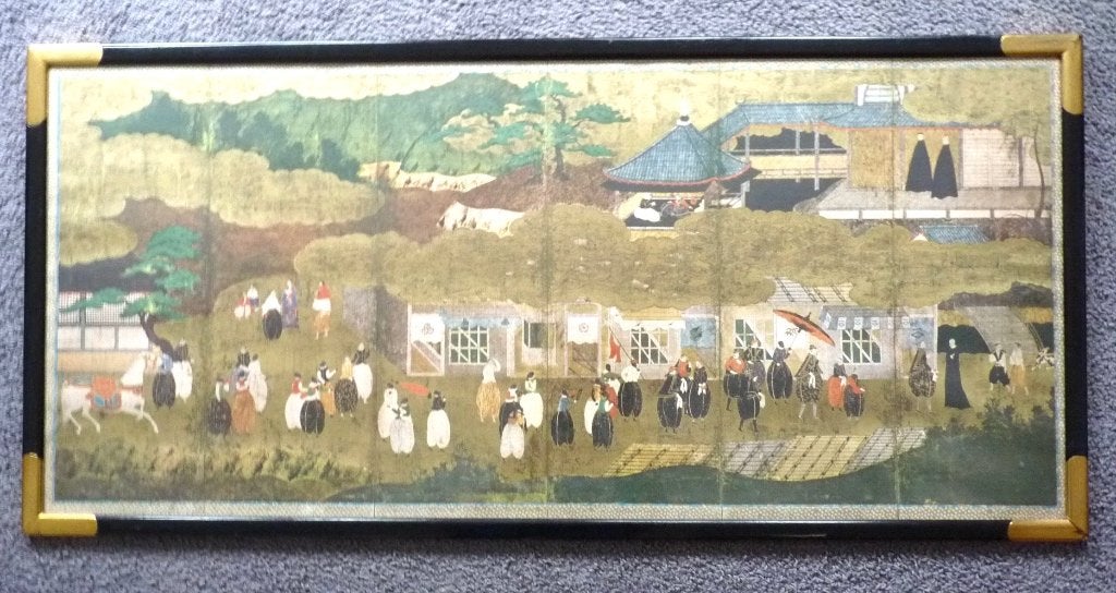 reproductie van een 6slags kamerscherm, Japan, Antiek en Kunst, Japan, Ophalen of Verzenden, Wanddecoratie, Papier/karton