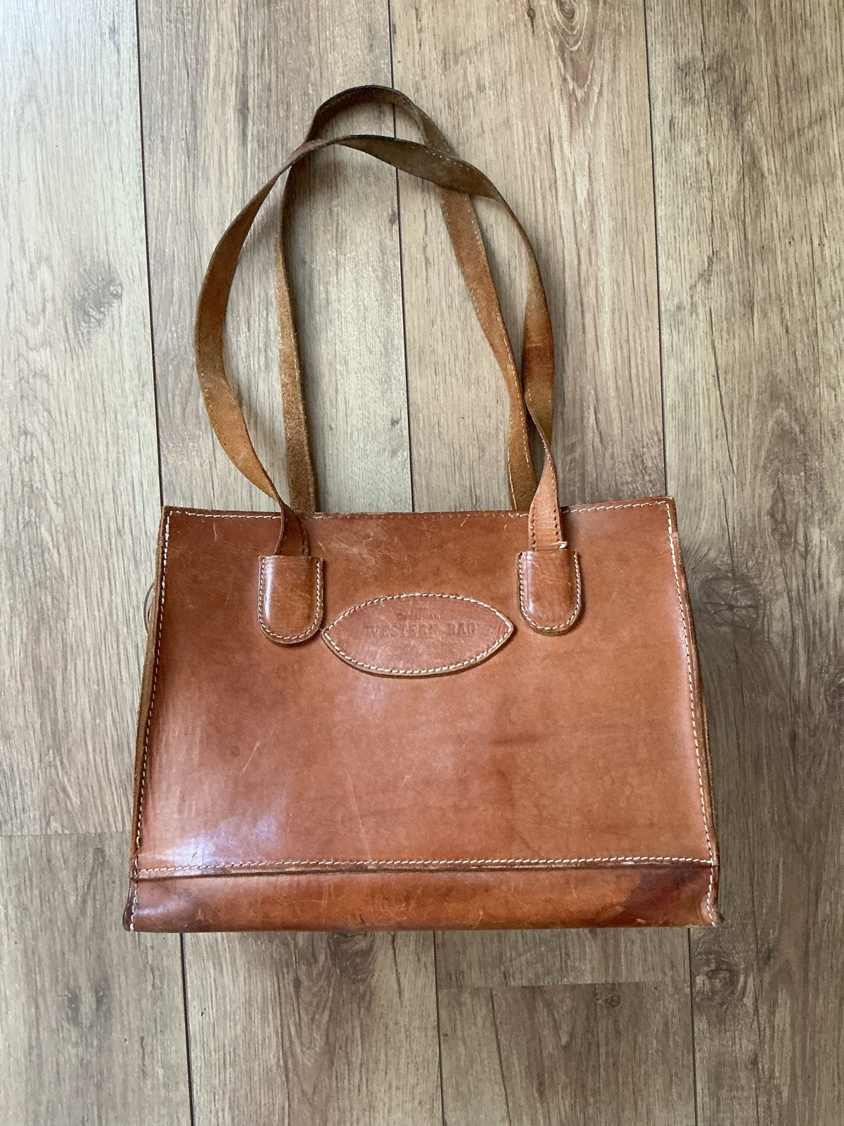 Vintage Leren Handtas - The Original Western Bag, Ophalen of Verzenden, Gebruikt, Bruin, Handtas