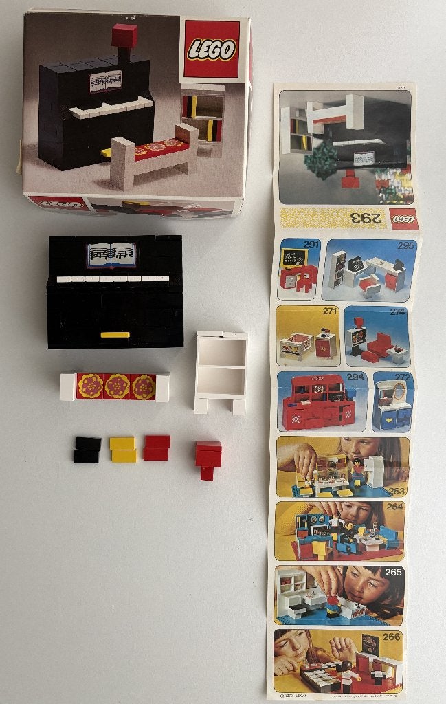 Vintage LEGO 293 Piano met bankje en kastje (1973), Gebruikt, Lego, Ophalen of Verzenden, Compleet