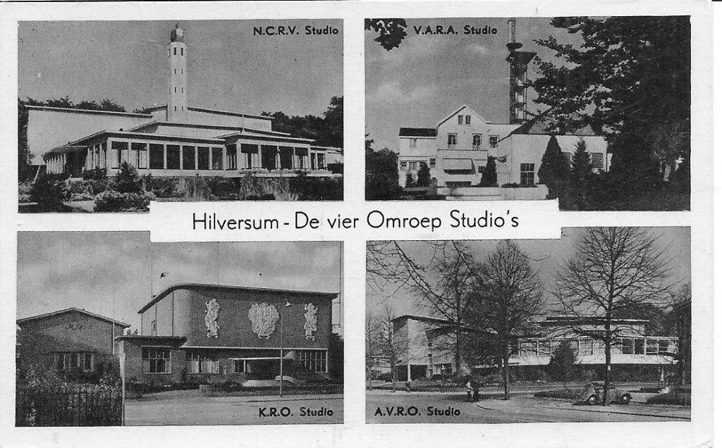 Hilversum De vier Omroep Sdudio's, Ophalen of Verzenden, 1940 tot 1960, Ongelopen, Noord-Holland