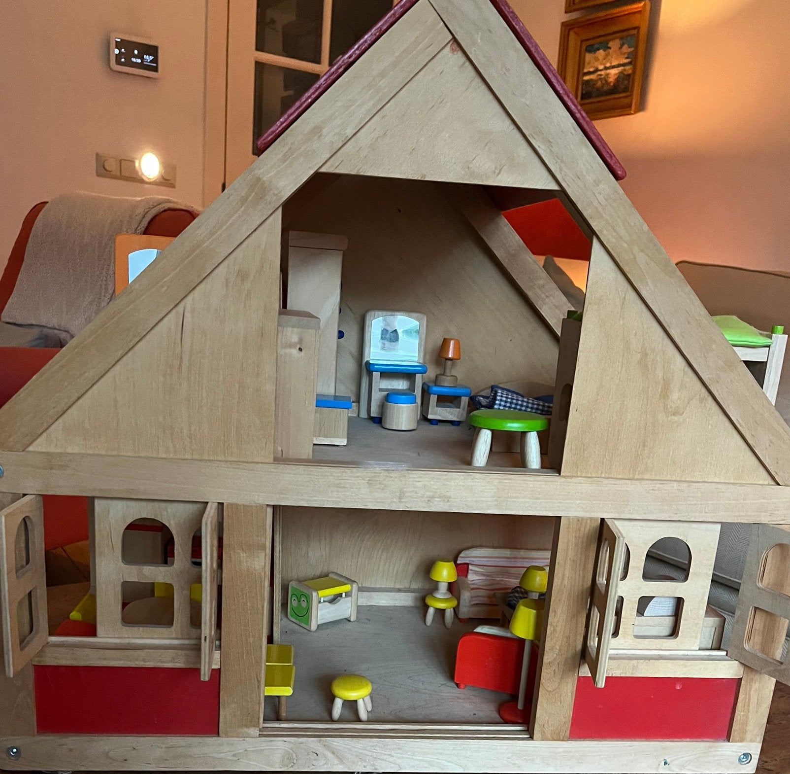 Houten poppenhuis met veel extra’s, Ophalen, Gebruikt, Poppenhuis