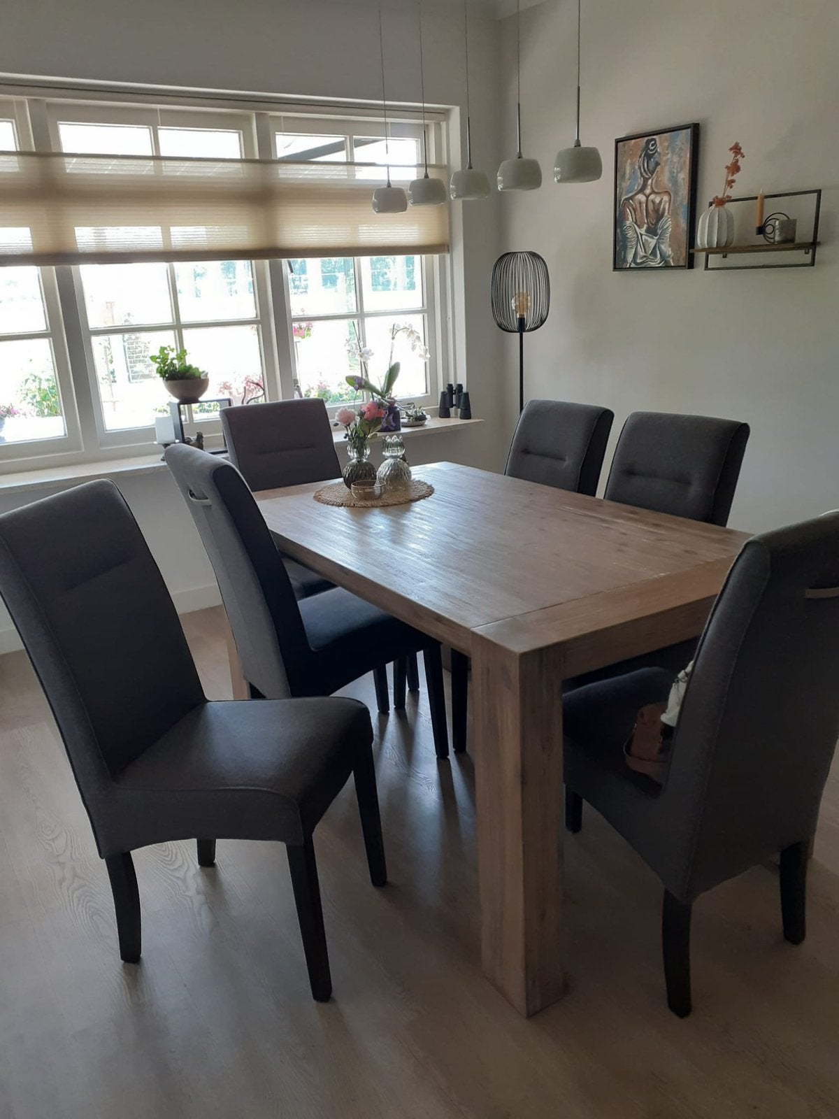 Houten eettafel met 6 stoelen, Ophalen, Gebruikt, 4 tot 6 stoelen
