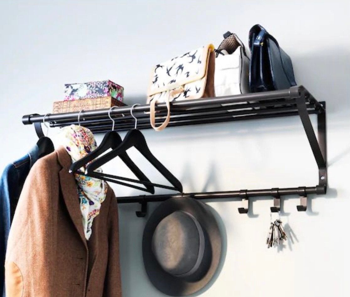 IKEA Portis wandkapstok met hoedenplank en haken, Huis en Inrichting, Ophalen, Zo goed als nieuw, Metaal, Wandkapstok