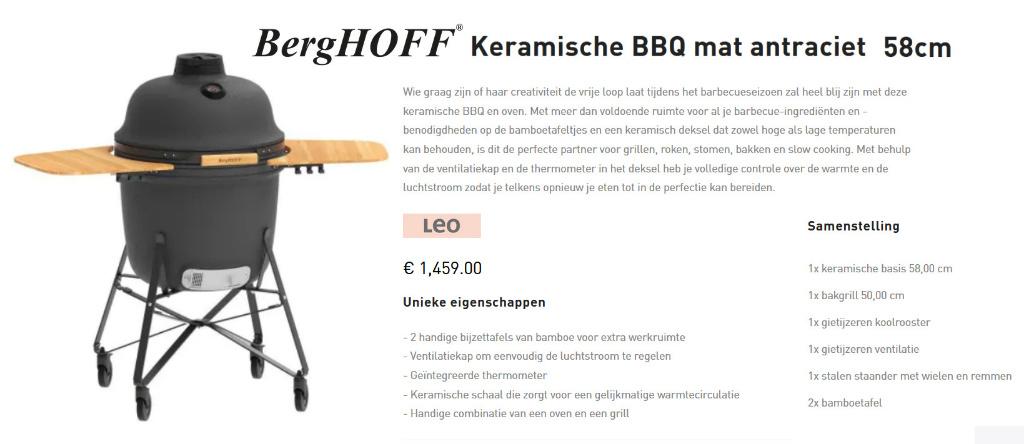 Luxe 60cm BERGHOFF KERAMISCHE BBQ, Tuin en Terras, Houtskoolbarbecues, Ophalen of Verzenden, Nieuw, Overige, Met accessoires