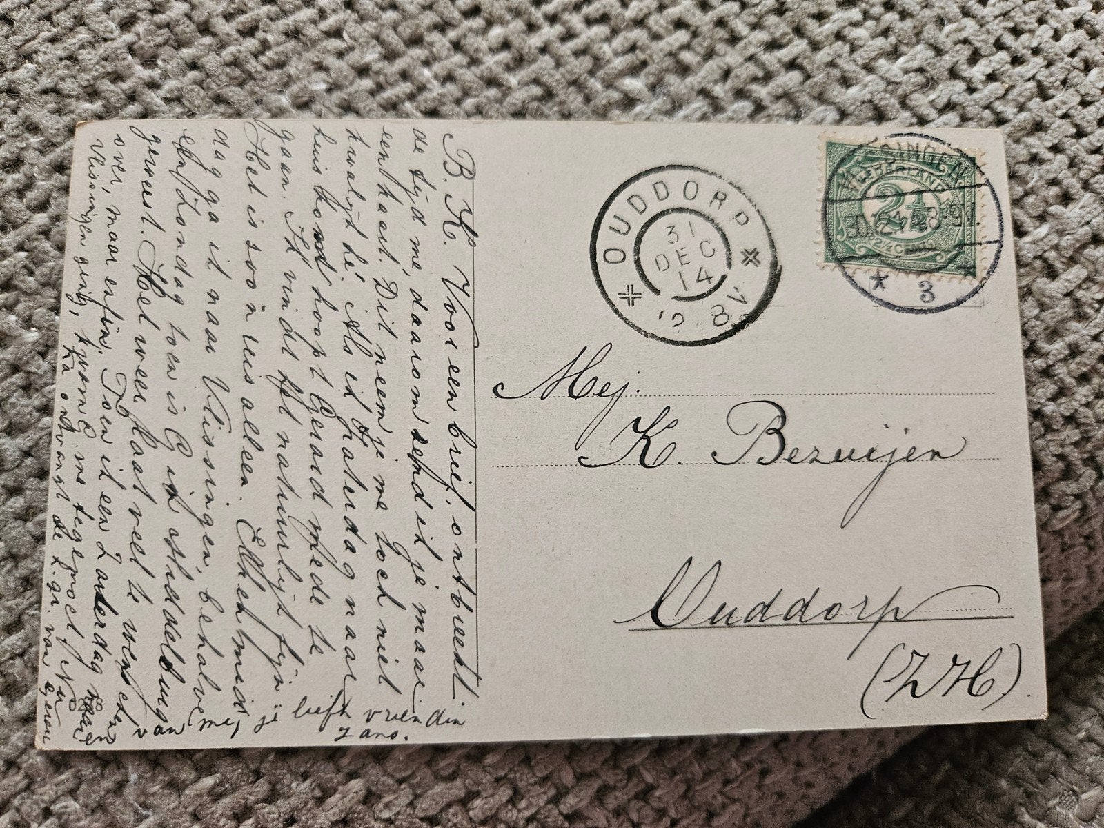 ouddorp oud adres 1914, Ophalen of Verzenden, Voor 1920, Zuid-Holland