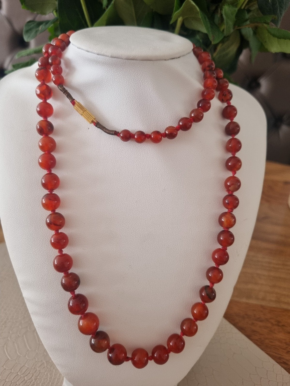 Vintage Carneool / Rode Agaat Kralenketting – Gekn, Sieraden, Tassen en Uiterlijk, Kettingen, Ophalen of Verzenden, Gebruikt, Rood
