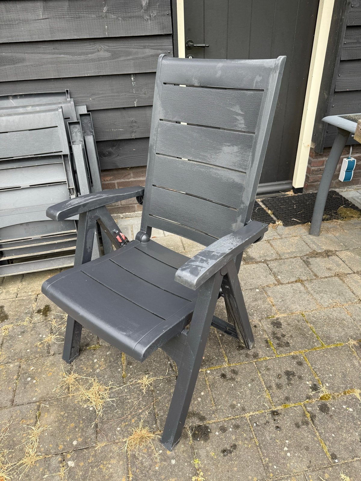 4 inklapbare stoelen inclusief 4 kussens, Ophalen, Gebruikt, Kunststof, Inklapbaar