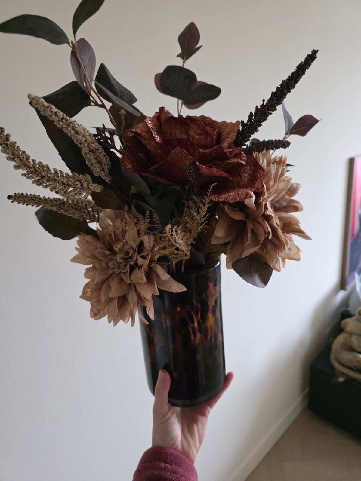 Boeketje incl vaasje, Huis en Inrichting, Woonaccessoires | Droogbloemen, Verzenden, Zo goed als nieuw