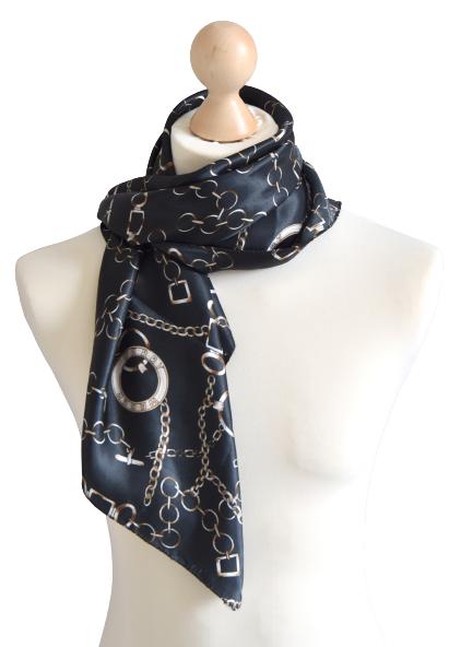 Vintage foulard, shawl, Gerry Weber, zwart chains, Verzenden, Maat 46/48 (XL) of groter, Zo goed als nieuw, Vintage Gerry Weber