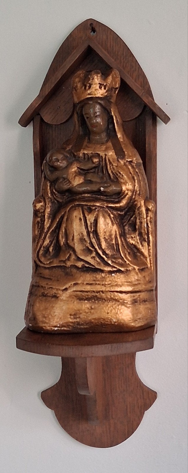 Zwarte Madonna.  Polychroom gips. Ca 1900. 26 cm., Ophalen, Gebruikt, Beeld(je), Christendom | Katholiek