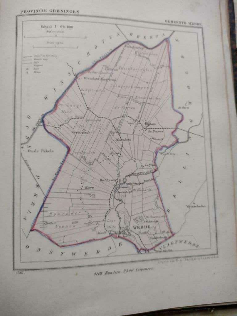 52 / Wedde/ Wedderbergen/ Blijham/ Litho 1867 Kuyper GRO, Antiek en Kunst, Ophalen of Verzenden