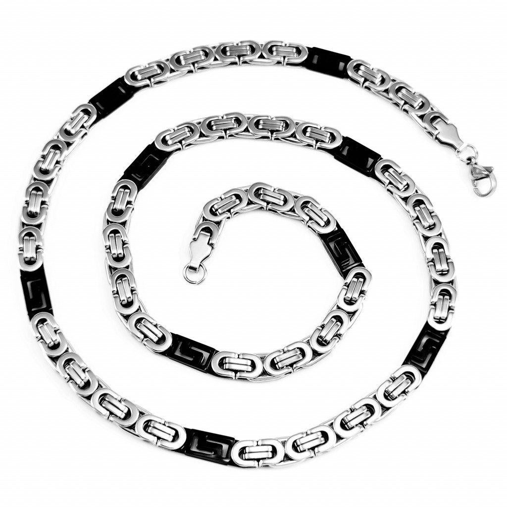 7mm Platte Koningsketting Heren - Zwart/Zilverkleur Stalen, Sieraden, Tassen en Uiterlijk, Kettingen, Overige materialen, Birgitta-Gracht 33, 6465 EL Kerkrade, Nederland