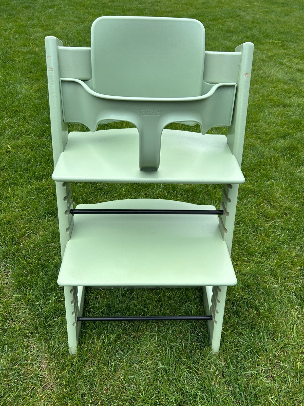 Stokke Tripp Trapp stoel met babyset Mosgroen, Ophalen, Gebruikt, Meegroeistoel