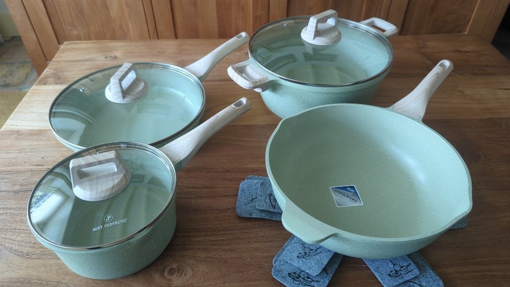 Just Perfecto Pannenset | Kookpan Wokpan Steelpan Koekenpan, Overige materialen, Nieuw, Pannenset, Ophalen of Verzenden