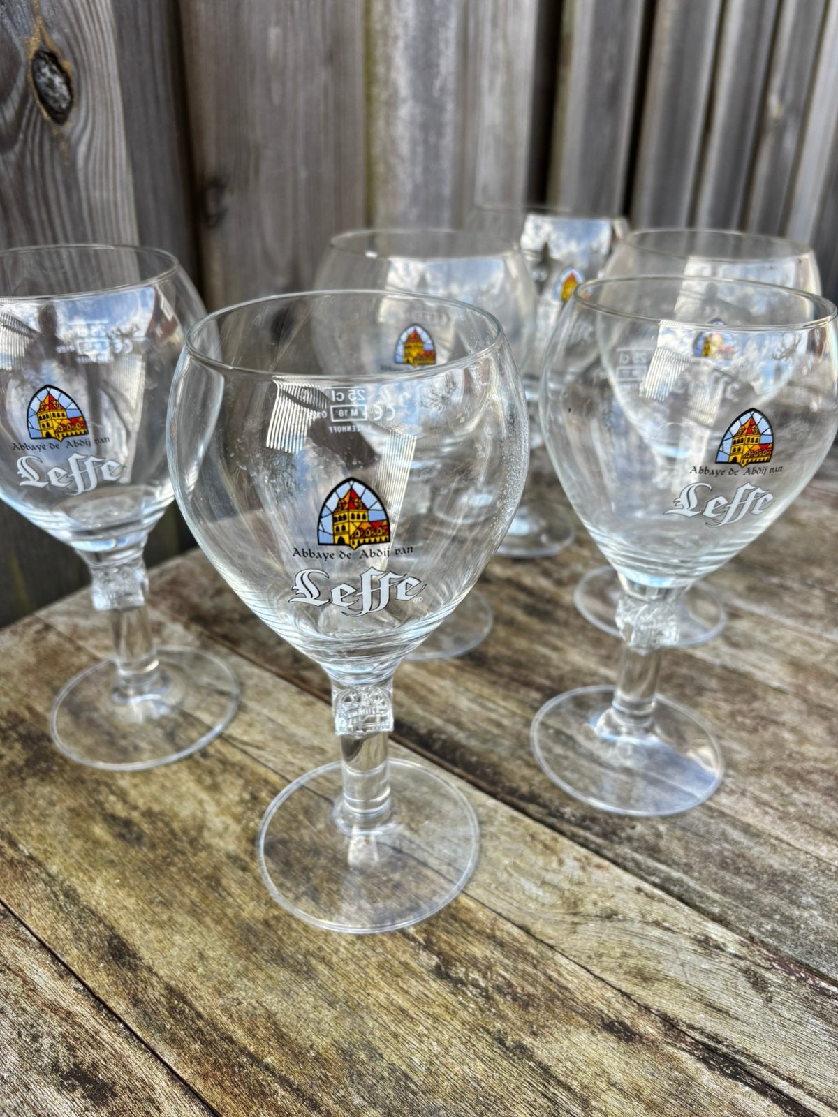Leffe 6 bierglazen op kasteel voet 25 cl, Verzenden, Zo goed als nieuw, Glas of Glazen, Overige merken