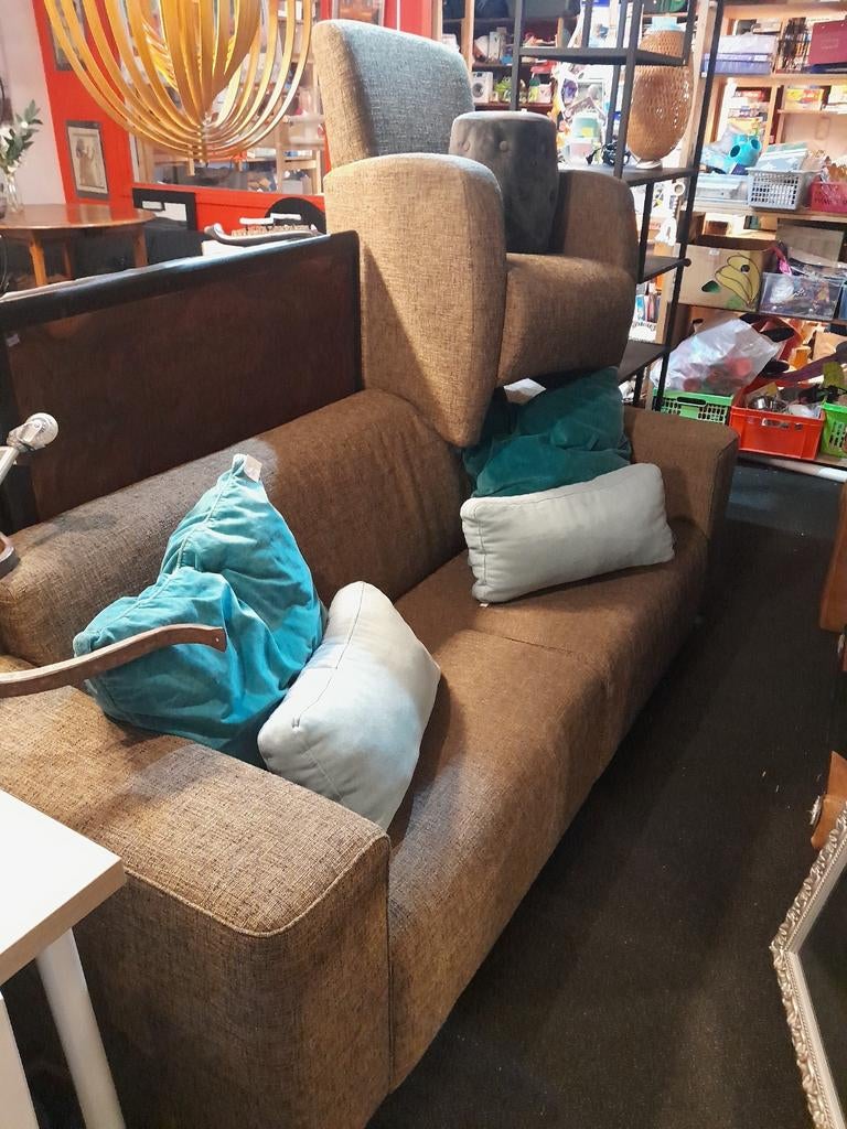 Easysofa 2-zits bank met fauteuil, gemêleerd bruin, Ophalen, Gebruikt, Stof, Modern