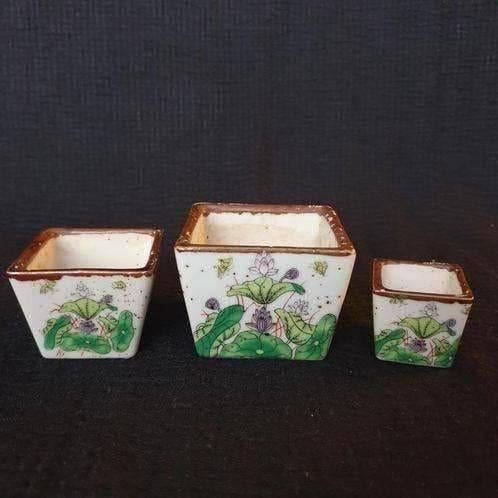 Vintage set van 3 Chinese porseleinen plantenpotjes, Ophalen of Verzenden