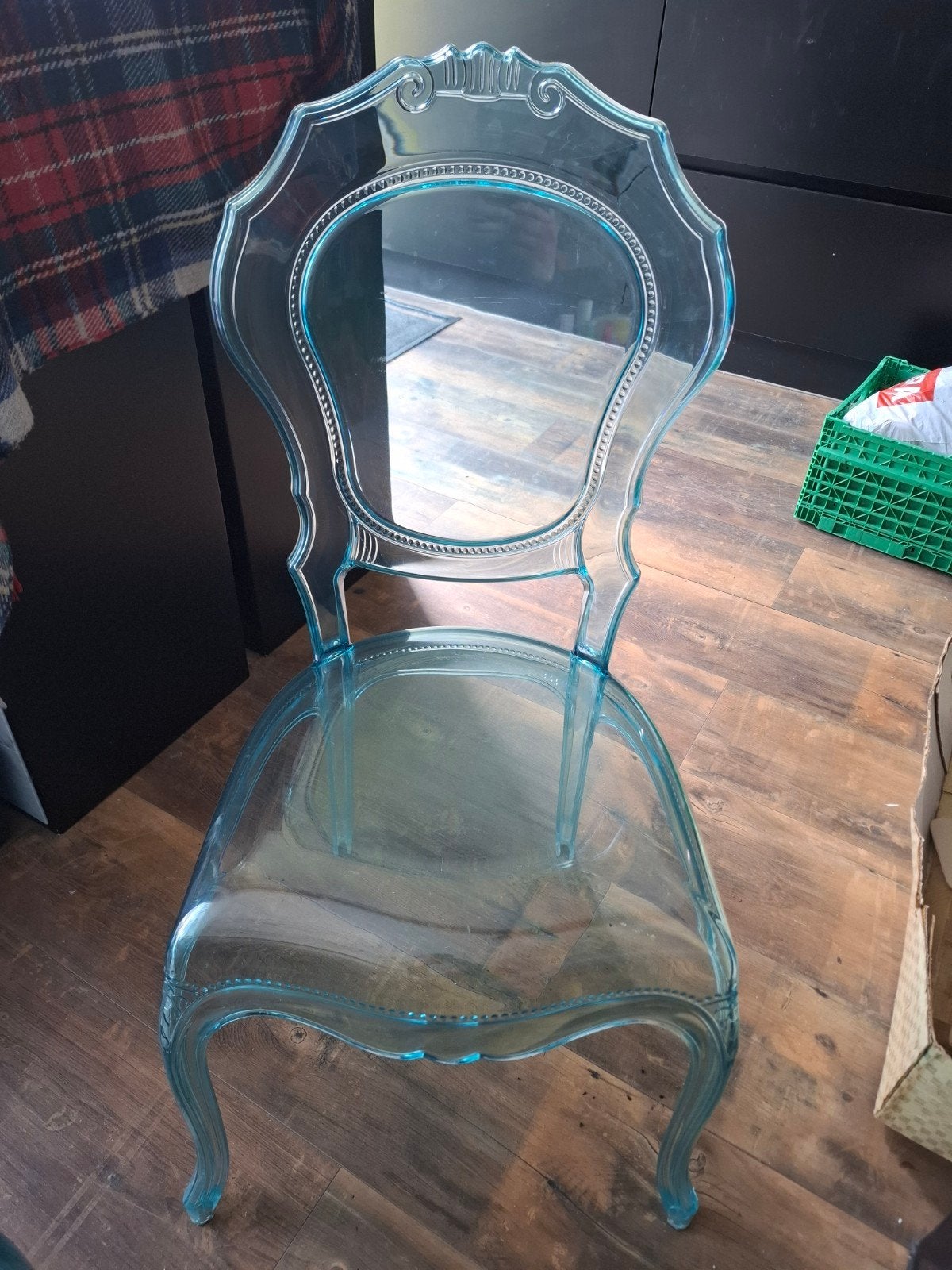 6 blauwe kunststof Belle Epoque stoelen - gebruikt, Ophalen