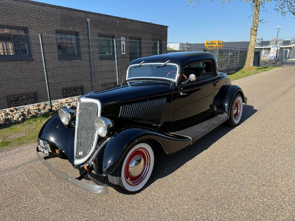 1934 Ford 3 window coupe hotrod full fendered v8 nl kent, Automaat, Zwart, Ford USA, Coupé
