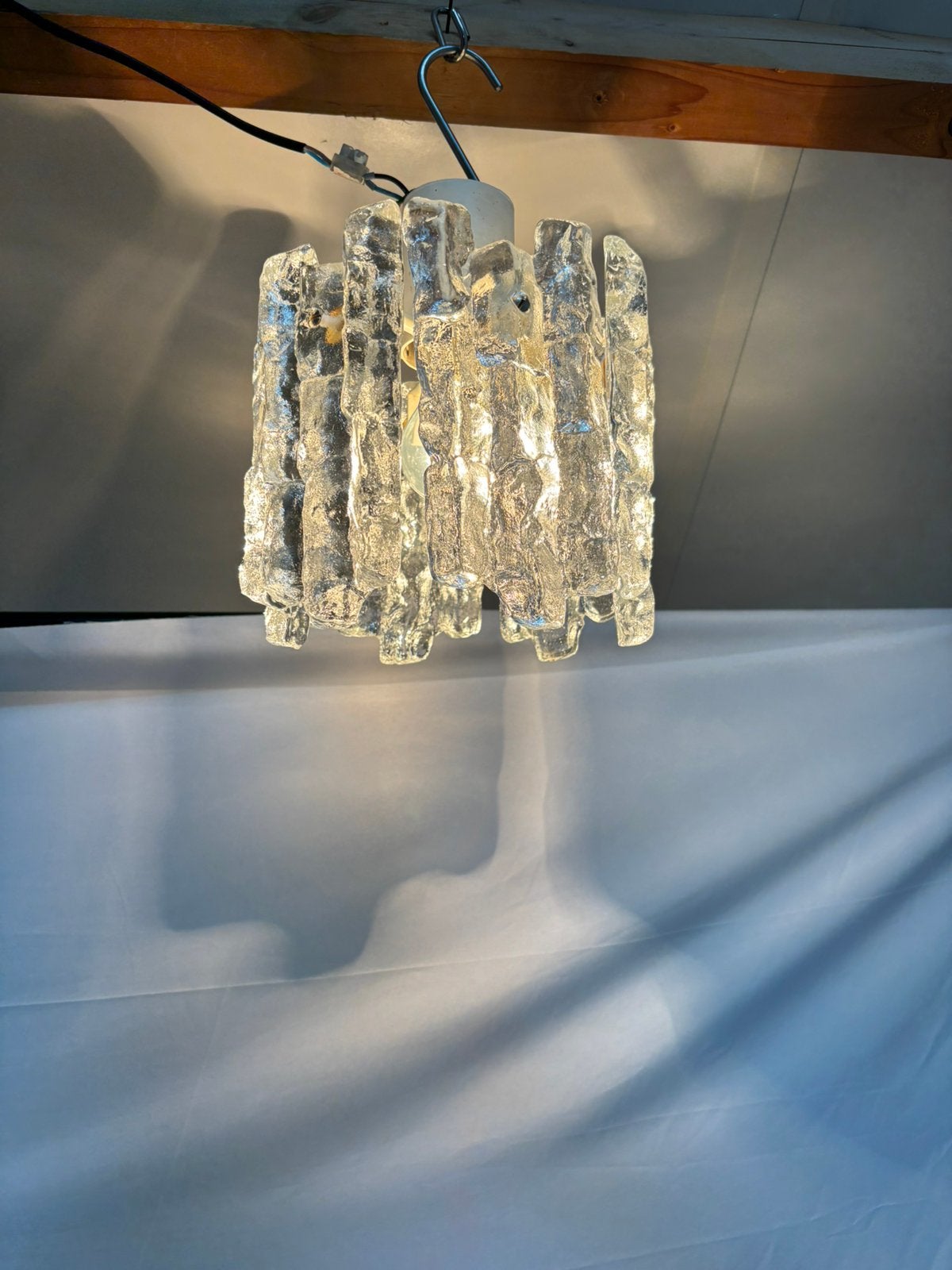 Vintage J.T. Kalmar ijsglas hanglamp jaren '60/'70 design, Ophalen of Verzenden, Gebruikt