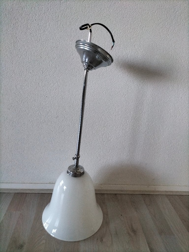Vintage hanglamp | Opaline melkglas & chroom | Jaren 30, Ophalen, Zo goed als nieuw