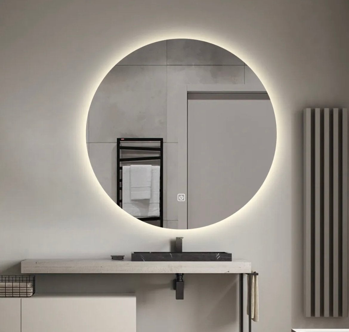 Saniclear Spiegel 100cm incl spiegelverwarming- 60% korting!, Ophalen, 100 tot 150 cm, Rond, Nieuw