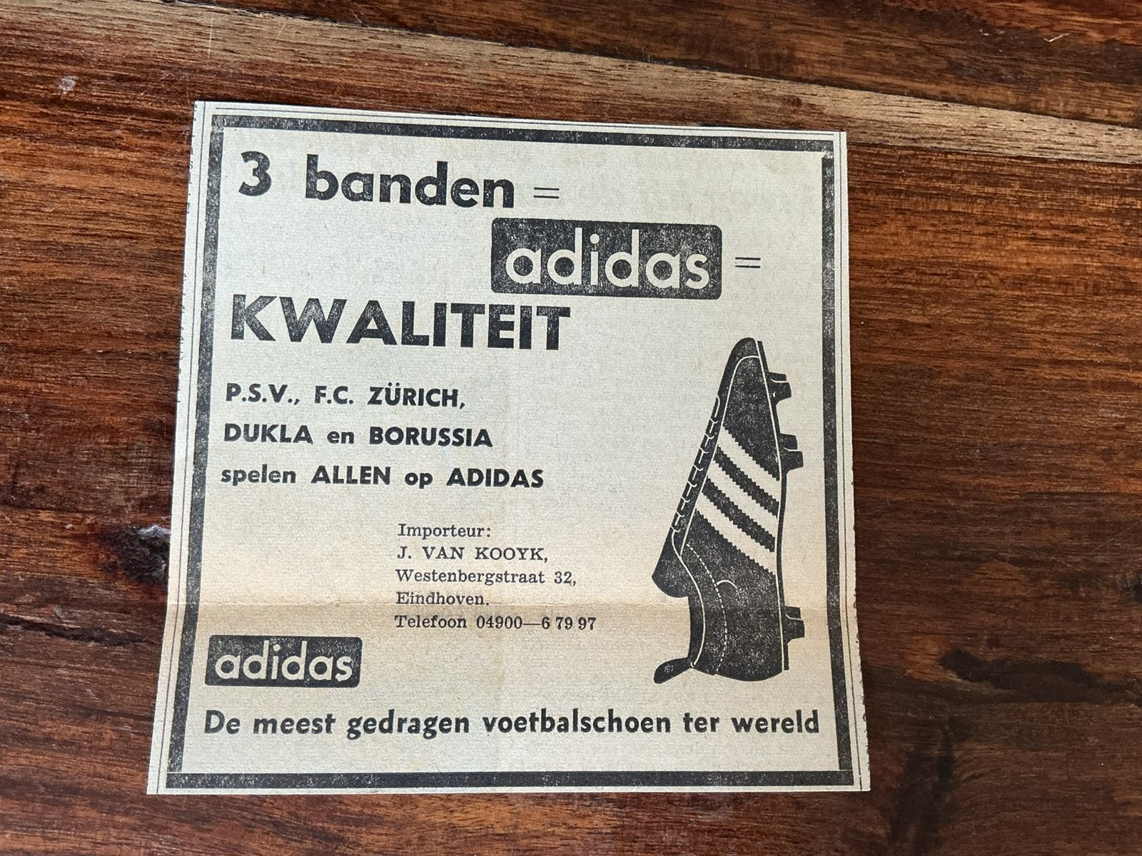 Voetbal reklame Adidas 1964 PSV FC Zürich Dukla Borussia, Ophalen of Verzenden, 1960 tot 1980, Knipsel(s)