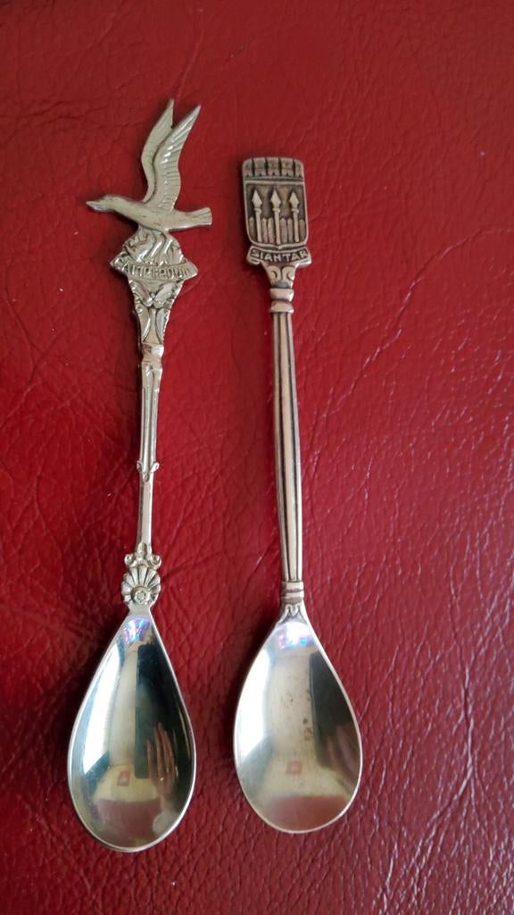 Oude retro 2 zilveren theelepeltjes Siantar Indonesië, Antiek en Kunst, Ophalen of Verzenden, Zilver
