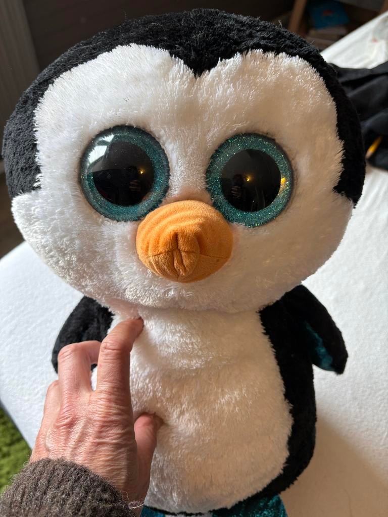 Ty Beanie Boo Waddles Pinguïn Knuffel - 42 cm, Kinderen en Baby's, Speelgoed | Knuffels en Pluche, Pinguïn, Zwart, Ophalen of Verzenden