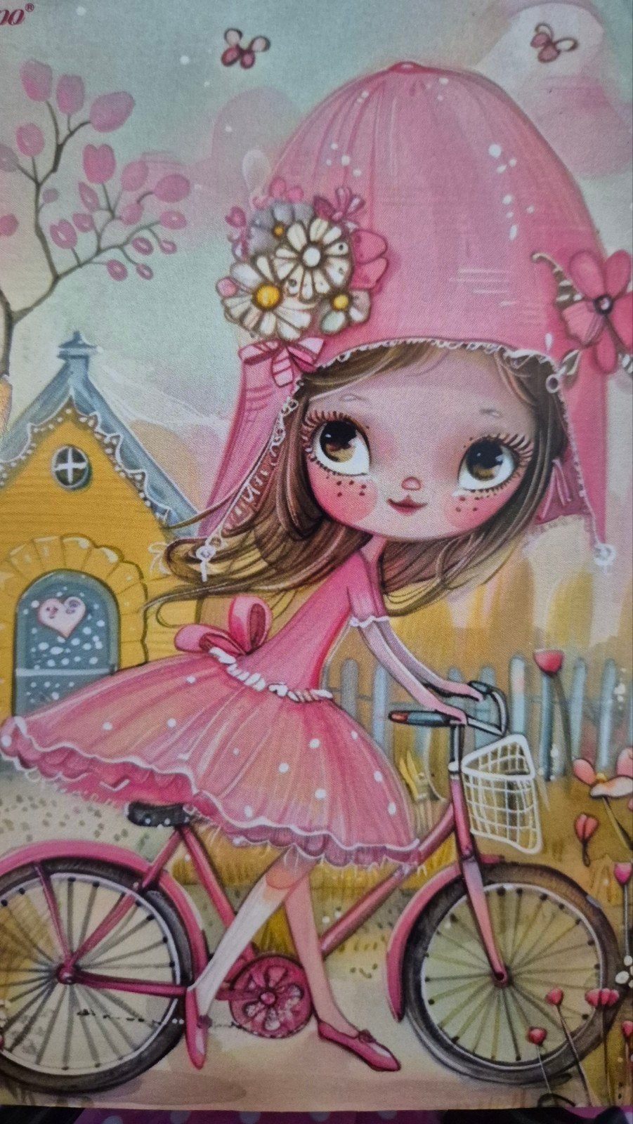 Leuke ansichtkaart met meisje in roze jurk op fiets, Ophalen of Verzenden, 1980 tot heden, Ongelopen, Kinderen