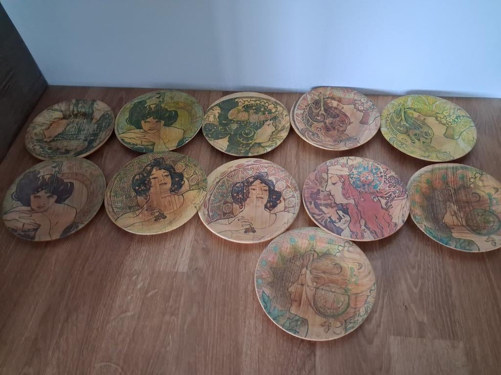 11 Art Nouveau Bamboe Onderzetters, Ophalen of Verzenden, Gebruikt, Glas of Kopje