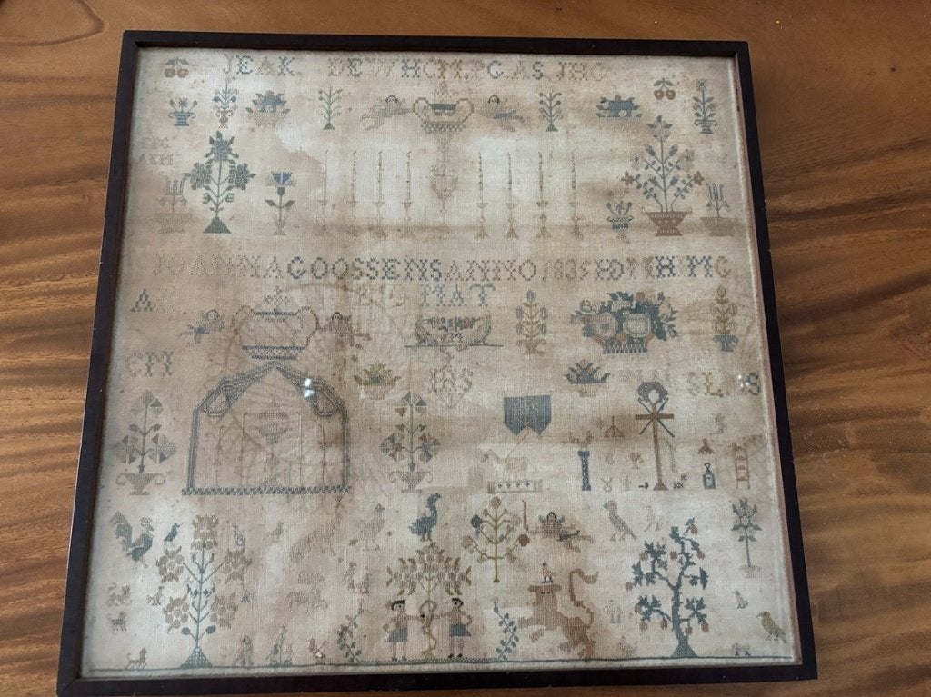 Een merklap of sampler, anno 1835, Antiek en Kunst, Ophalen of Verzenden