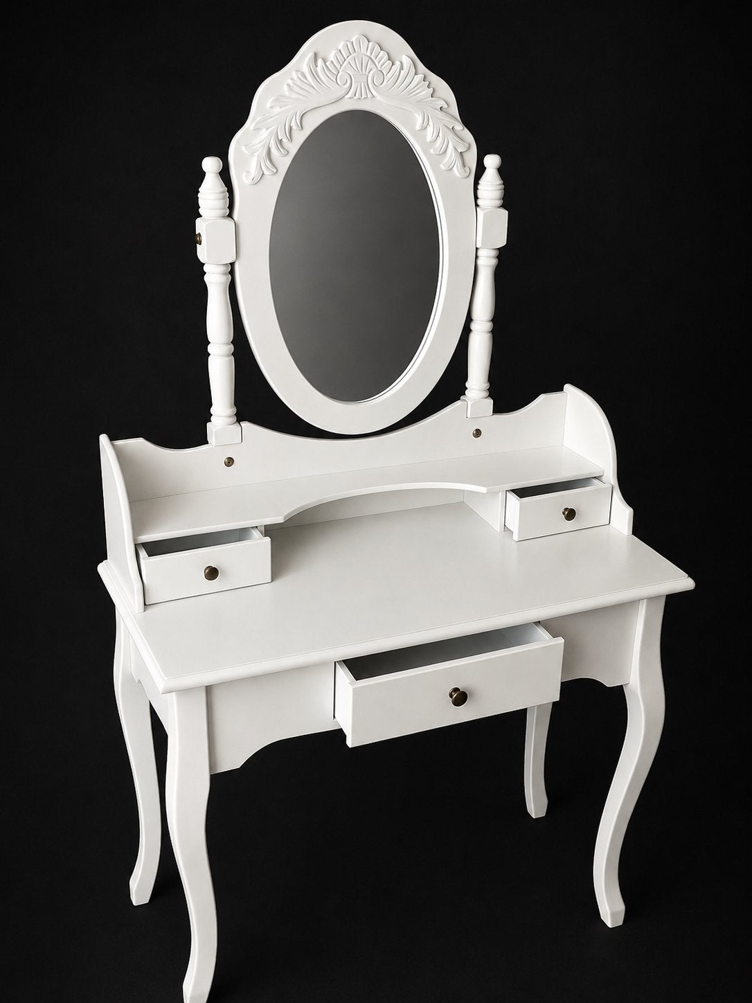 Witte kaptafel met spiegel en lades, Ophalen, Barok, 100 tot 150 cm, 50 tot 100 cm
