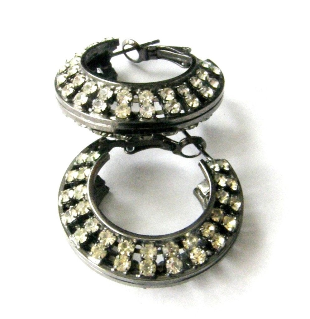 Prachtige Vintage oorbellen beide kanten vol helder kristal, Hangers, Verzenden, Zilver, Glas
