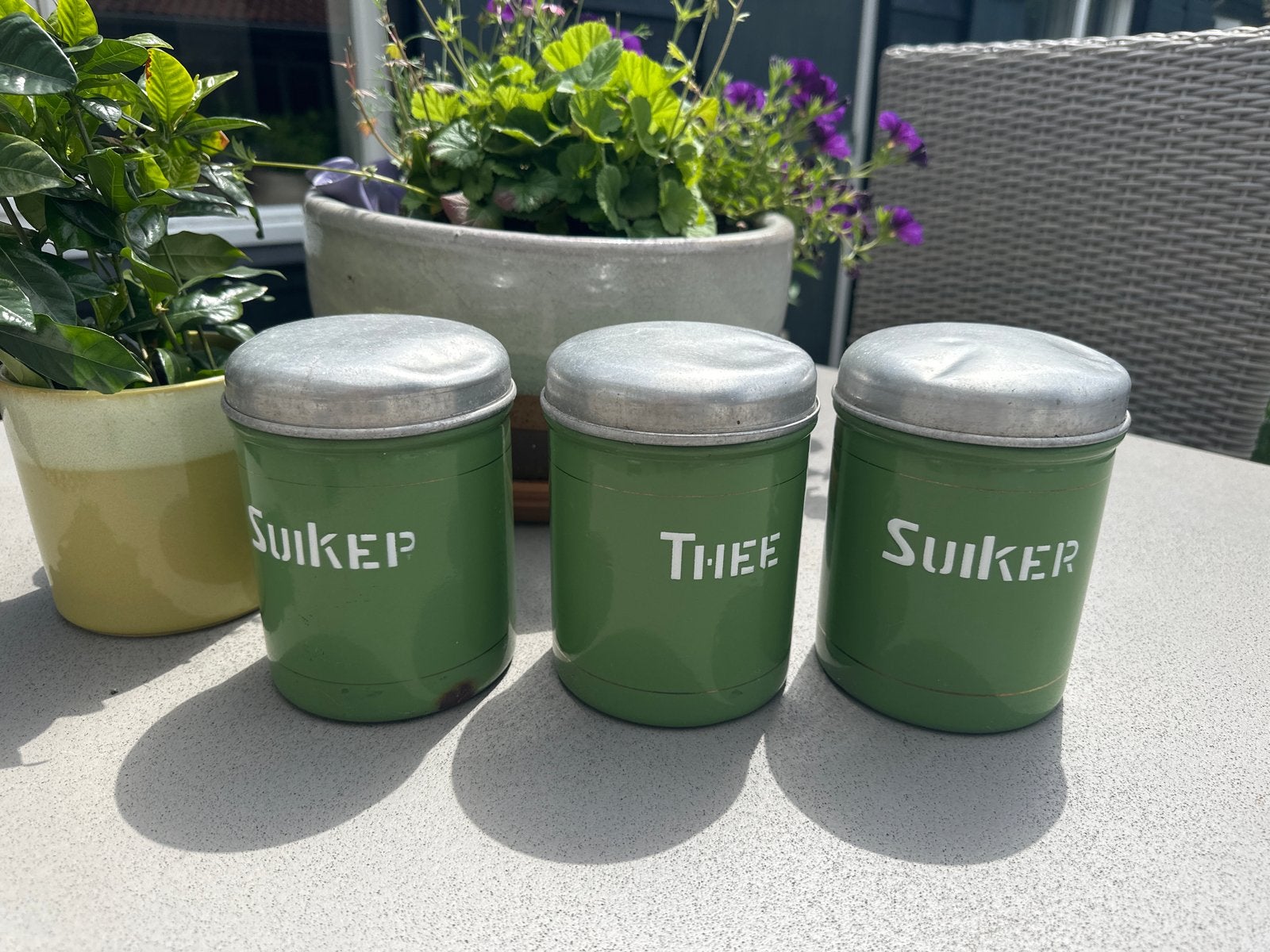 Vintage voorraadblikken: Suiker en Thee (set van 3), Ophalen of Verzenden
