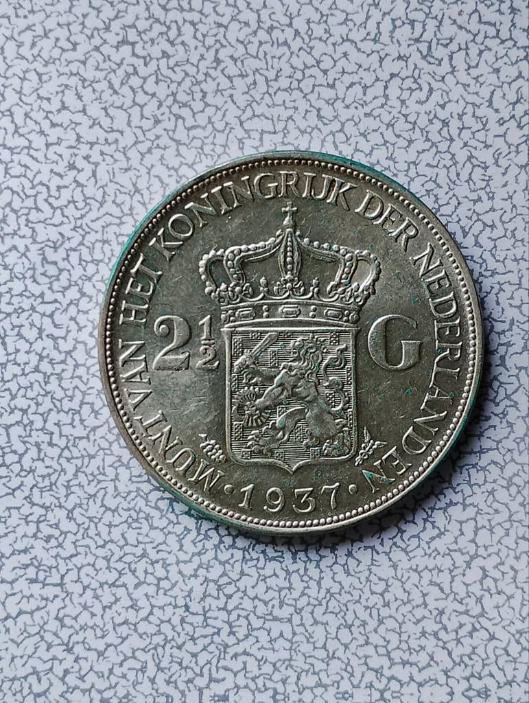 Nederland 2,5 gulden 1937, Ophalen of Verzenden, Koningin Wilhelmina, 2½ gulden