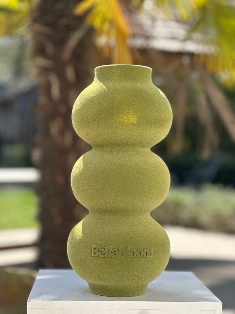 Unieke Velvet Vaas Groen met 3 Bollen - Nieuwstaat, Ophalen, Met patroon/structuur, Nieuw, Glas