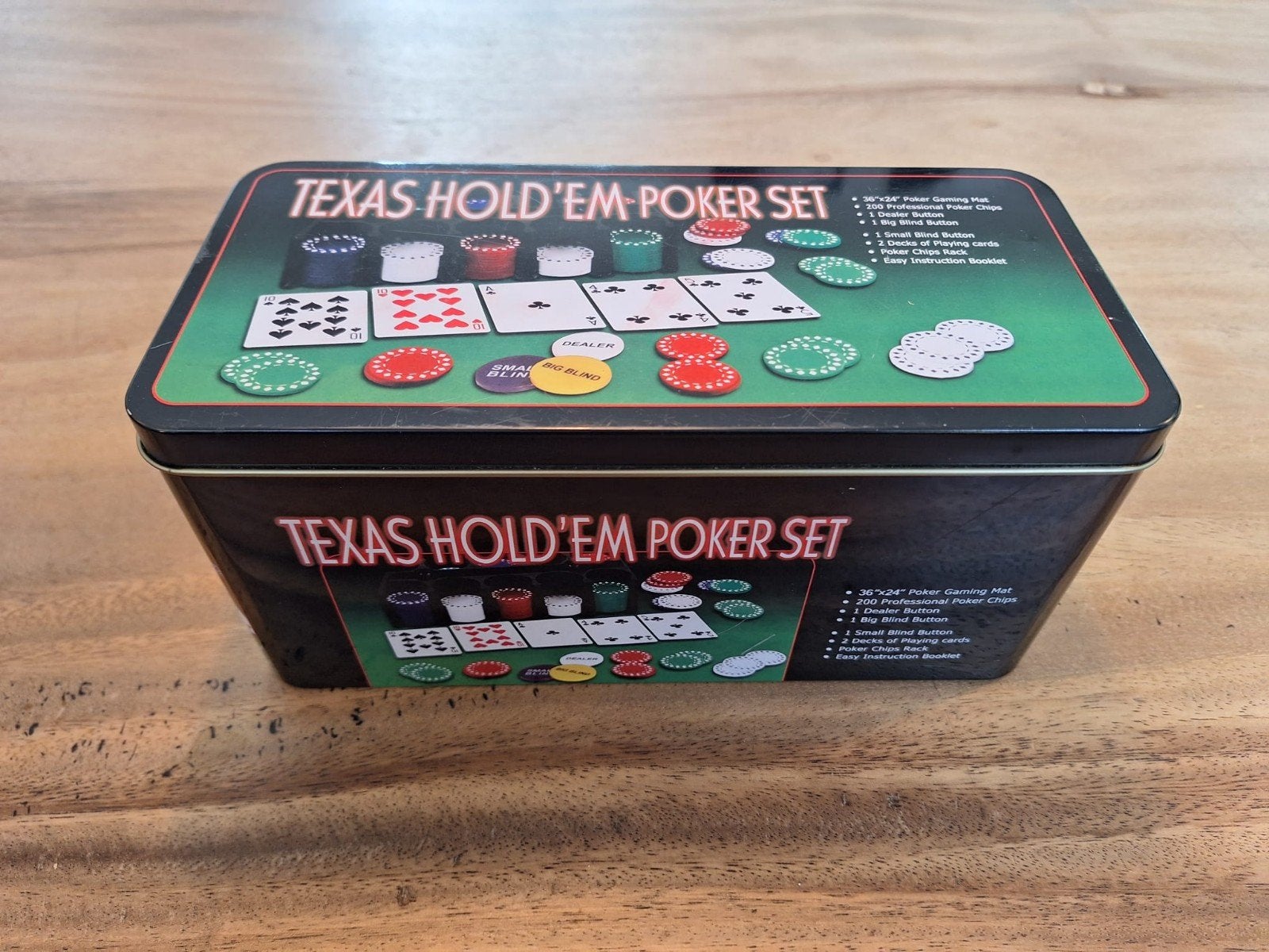 Texas Hold'em Poker Set in blikken doos, Hobby en Vrije tijd, Drie of vier spelers, Ophalen, Gebruikt, Onbekend