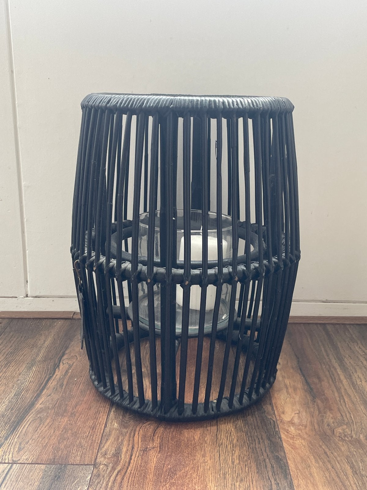 Riverdale Windlicht Vintage Zwart Rotan Glas 60 cm, Ophalen, Zwart, Natuurlijk materiaal, Nieuw