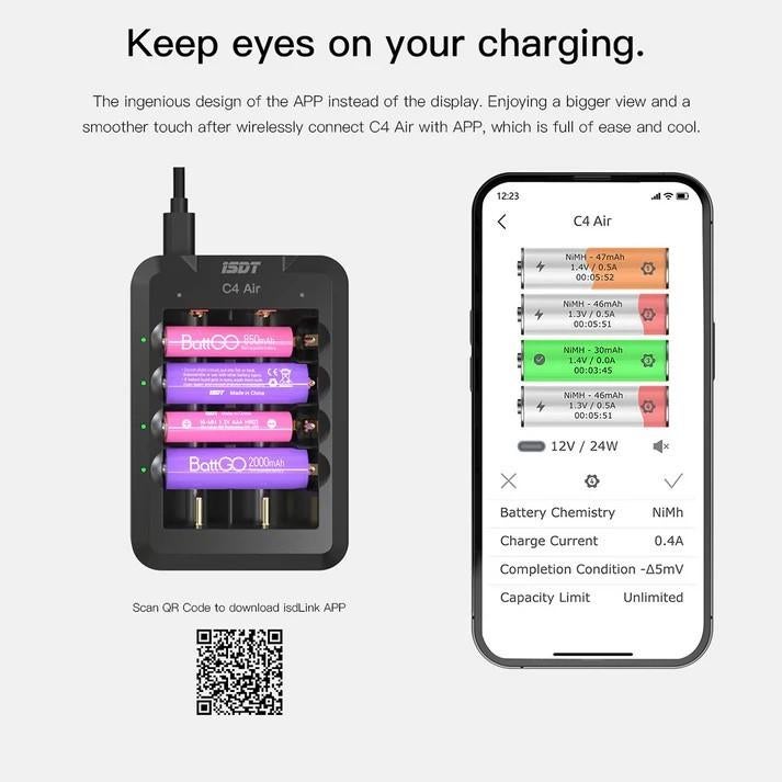 ISDT C4 Air lader voor NiMh, LiPo, NiZh, LiFe, Li-ion enz, Ophalen of Verzenden, Nieuw